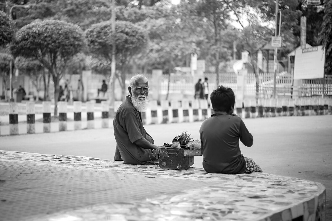 elderly and child in park