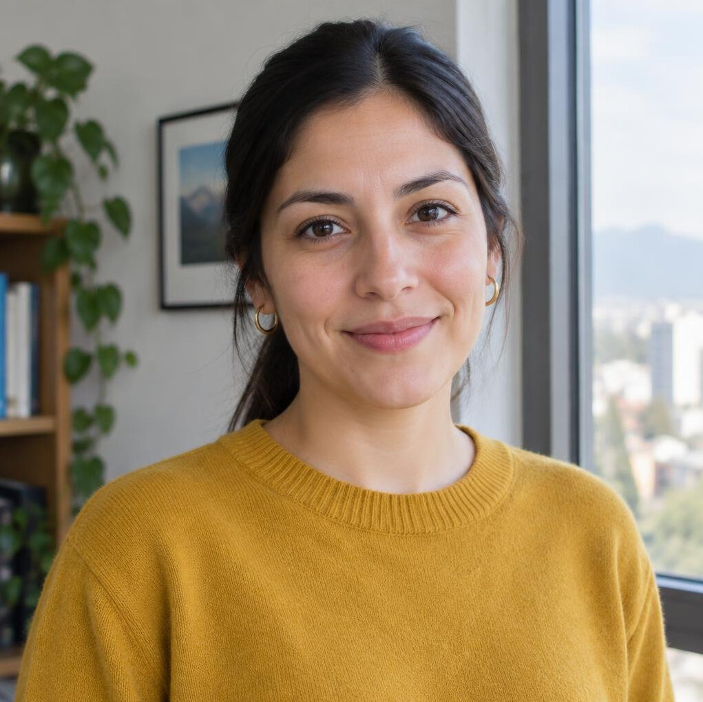 Portrait of a young Chilean woman writer and editor smiling