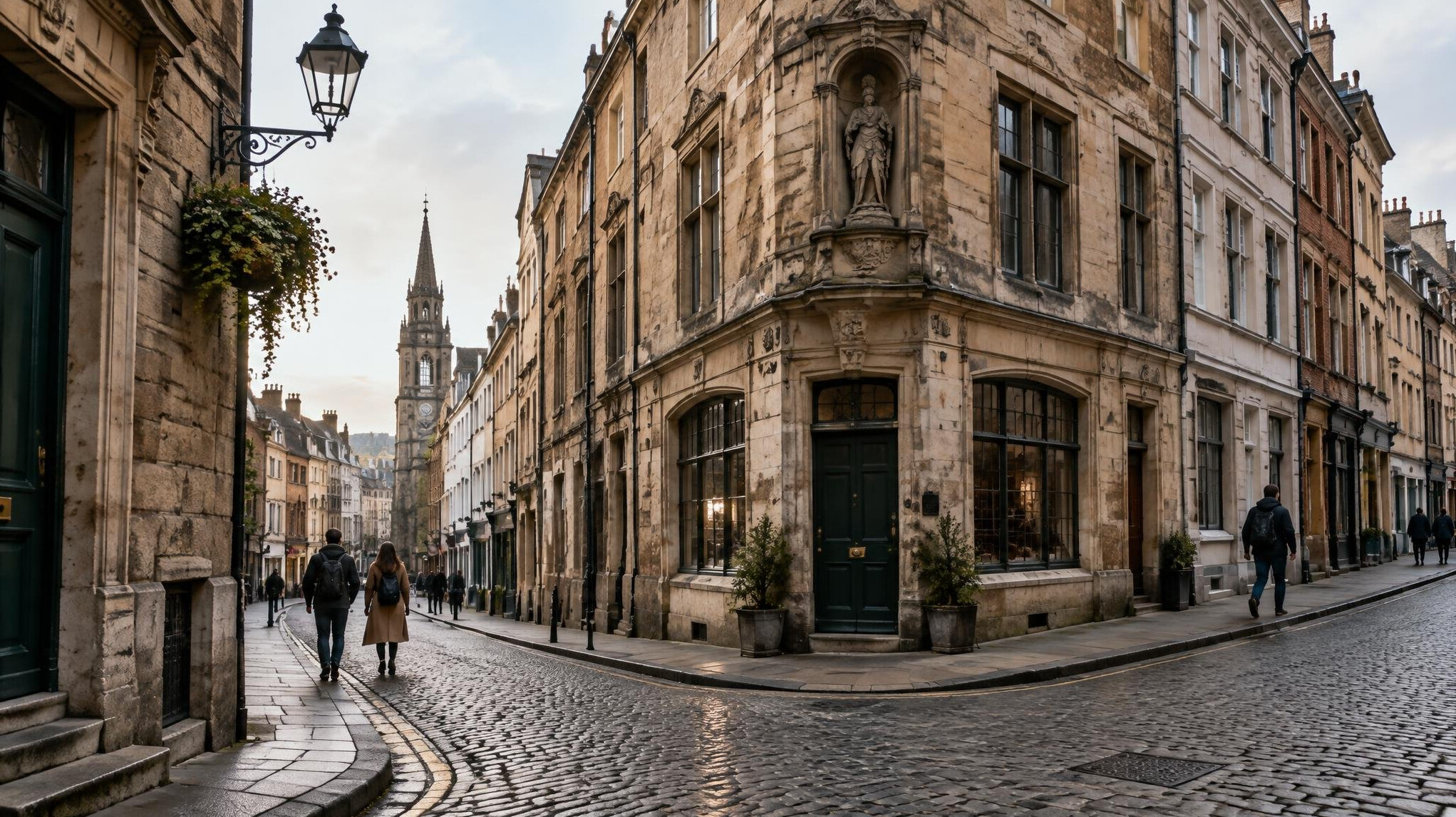 quiet street corner with old buildings